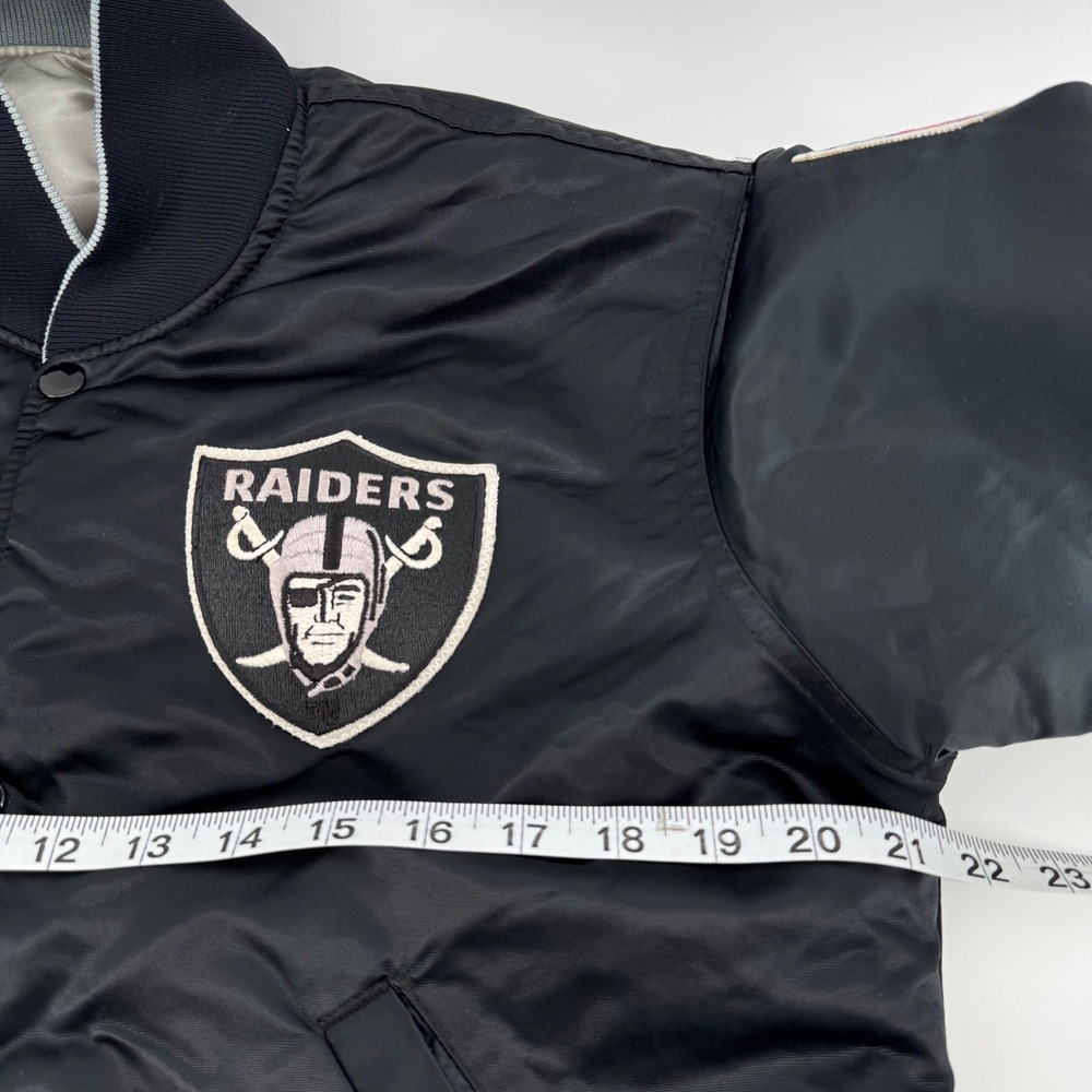 VTG 80's Starter Raiders Satin Jacket Small Reversible Bomber NFL Spellout - Picture 5 of 14